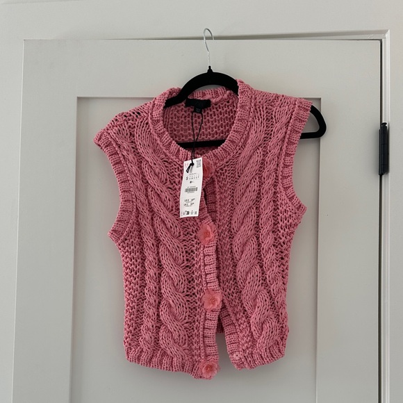 Zara Pink Cable Knit Sleeveless Cardigan - Picture 1 of 3